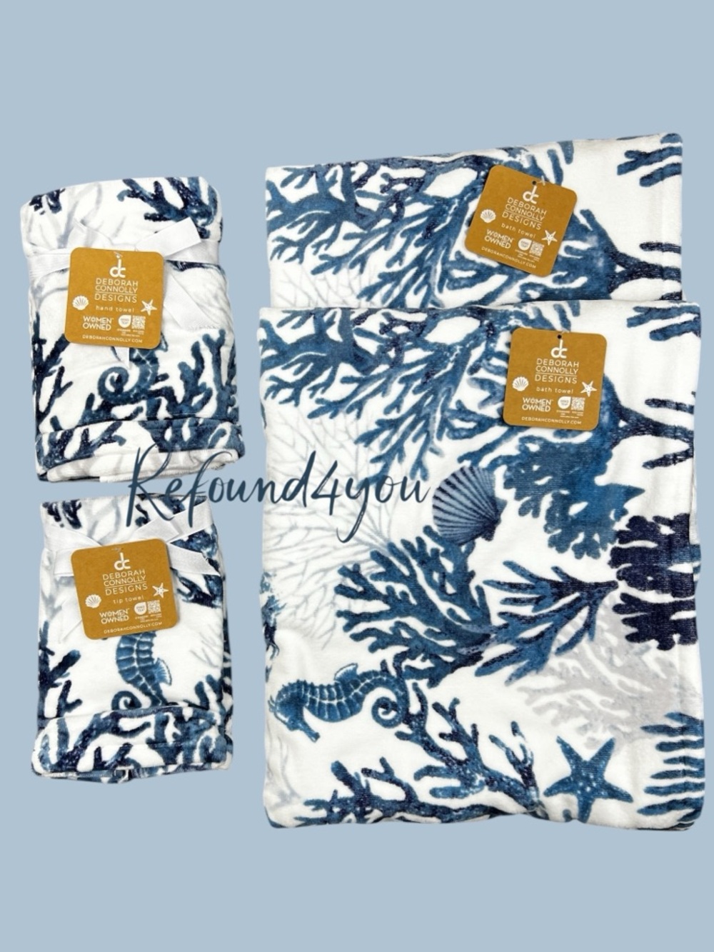 Deborah Connolly - ‘Coral & Seahorse’ bath towel set. NWT.
